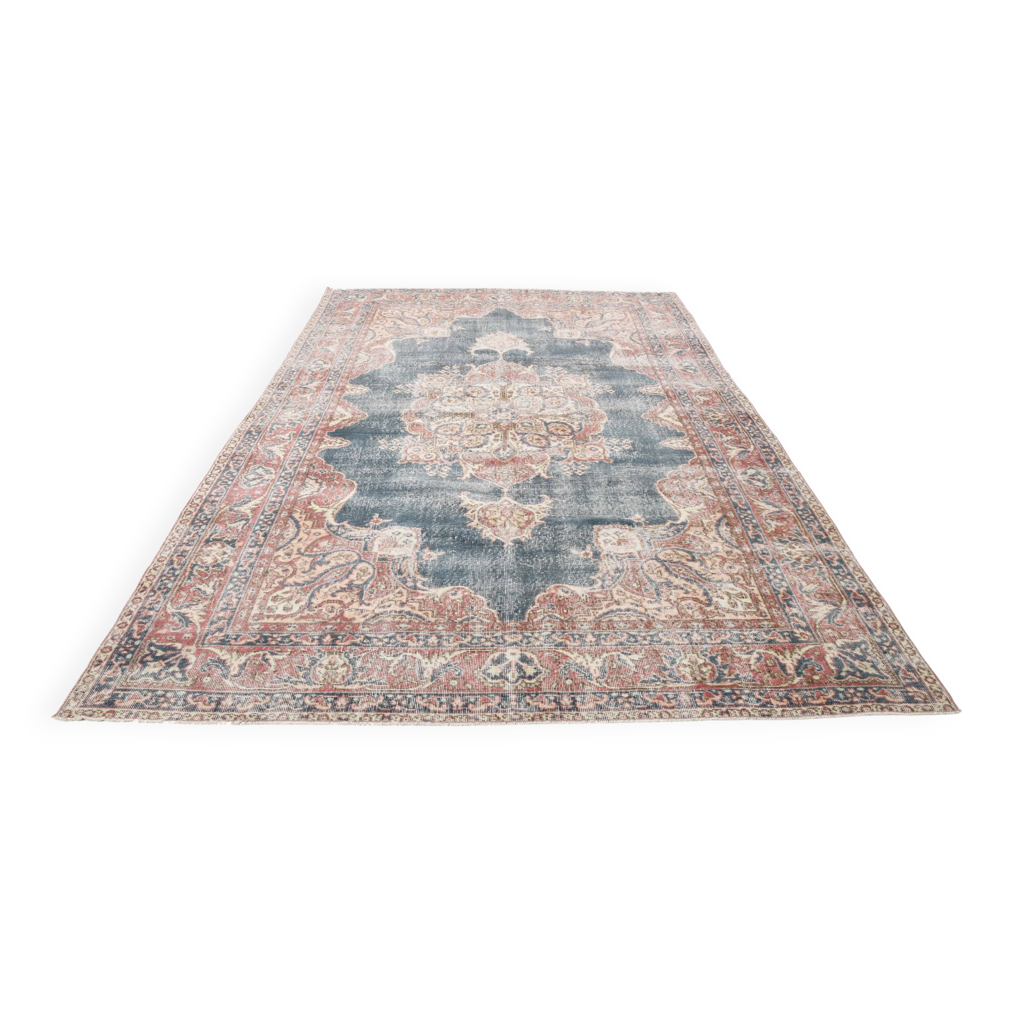 Faded Navy Blue Classic Vintage Persian Rug, 202x323 Cm