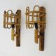 Pair of rattan bamboo lantern wall lights. 1950s-1960s