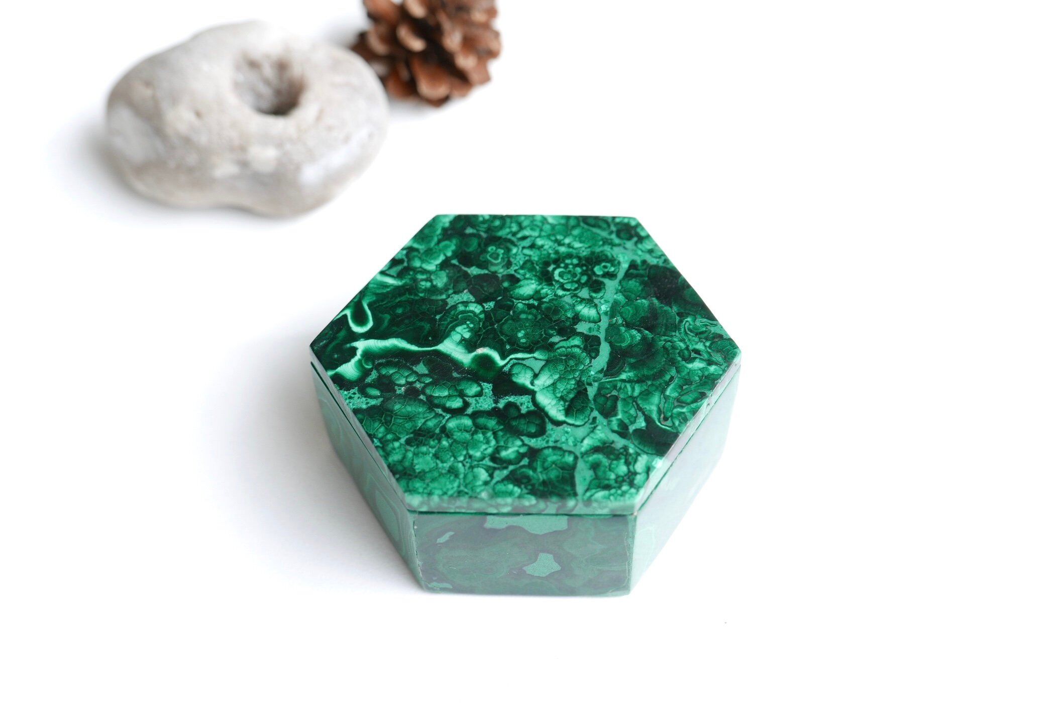 Hexagonal box malachite, 70s