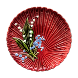 Assiette dessert barbotine Art Déco, VBS n° 4563: Muguet et myosotis fond grenat