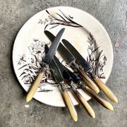 6 La Trompette knives in beige and stainless steel horn
