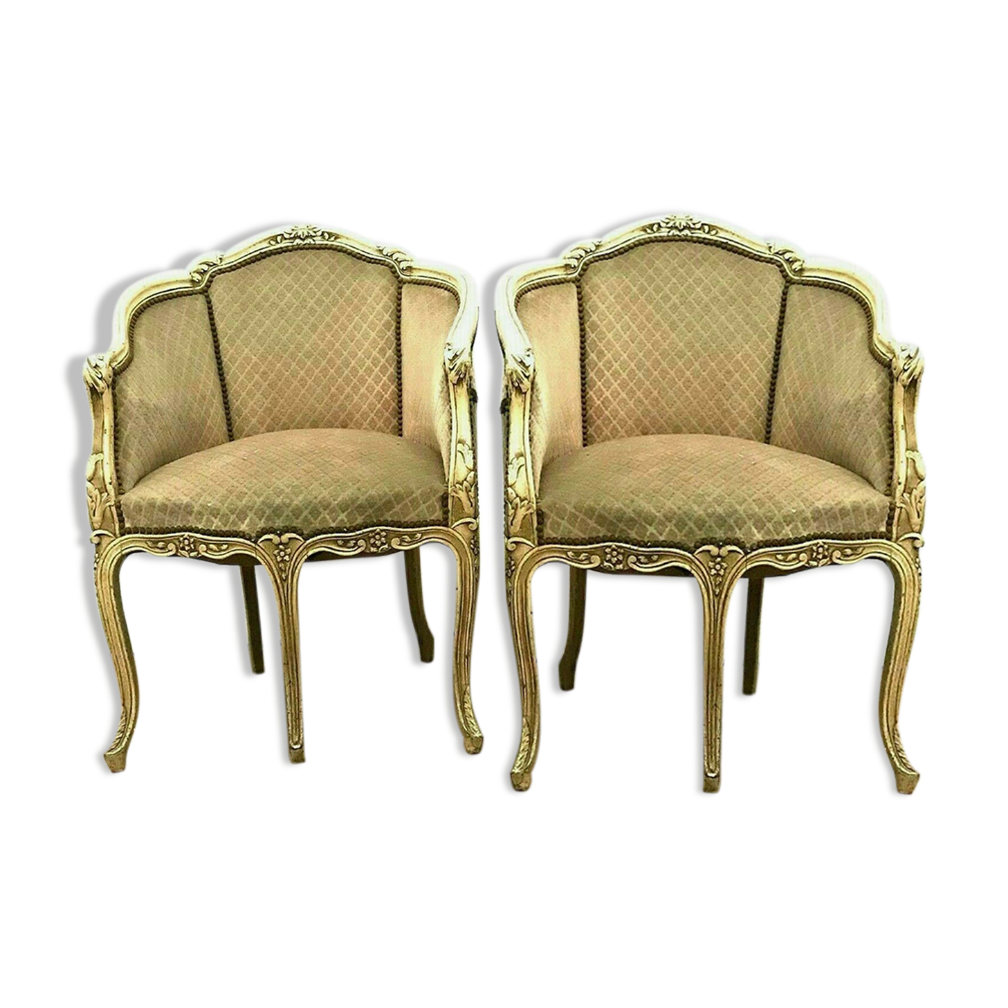 Pair of Louis XV style armchairs in 20th century patinated beech