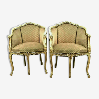 Paire de fauteuils de style Louis XV en hêtre patiné XX siècle