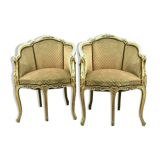 Paire de fauteuils de style Louis XV en hêtre patiné XX siècle