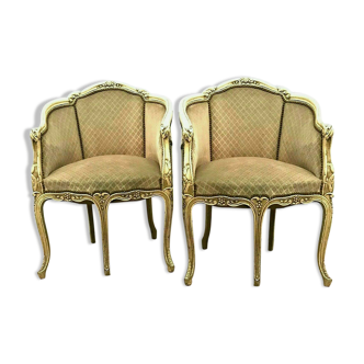 Pair of Louis XV style armchairs in 20th century patinated beech