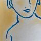 Signed painting in Chinese ink and pastel, “art deco” female portrait
