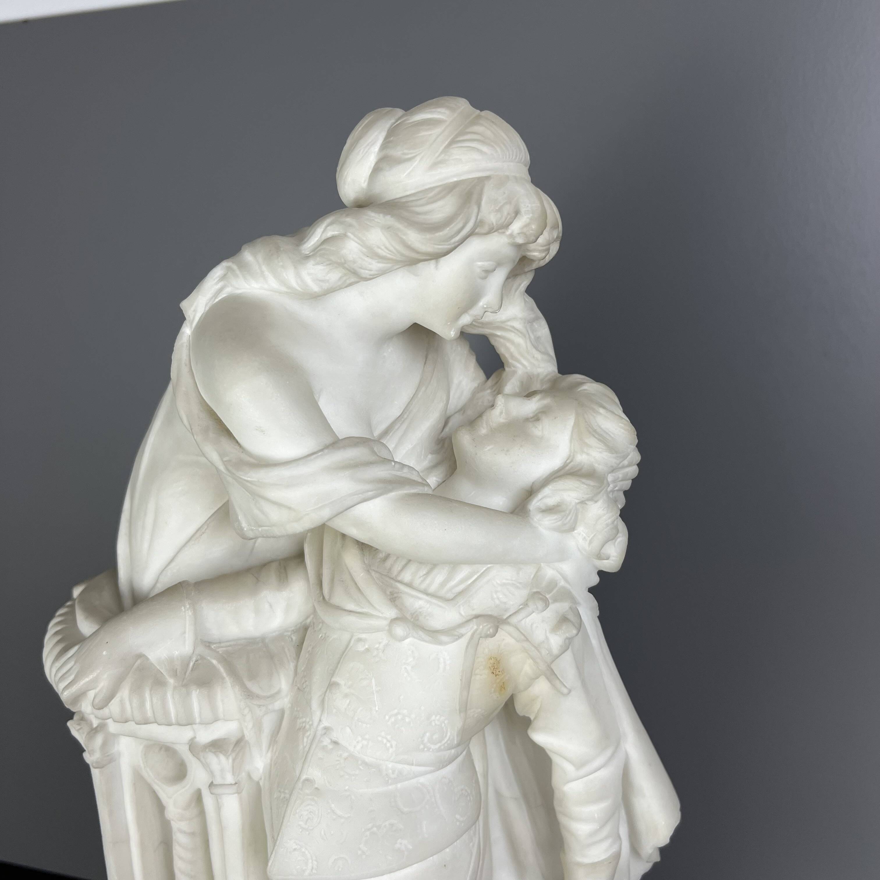 Large Romantic Alabaster Sculpture, Italy, late 19th century, Romeo and Juliet