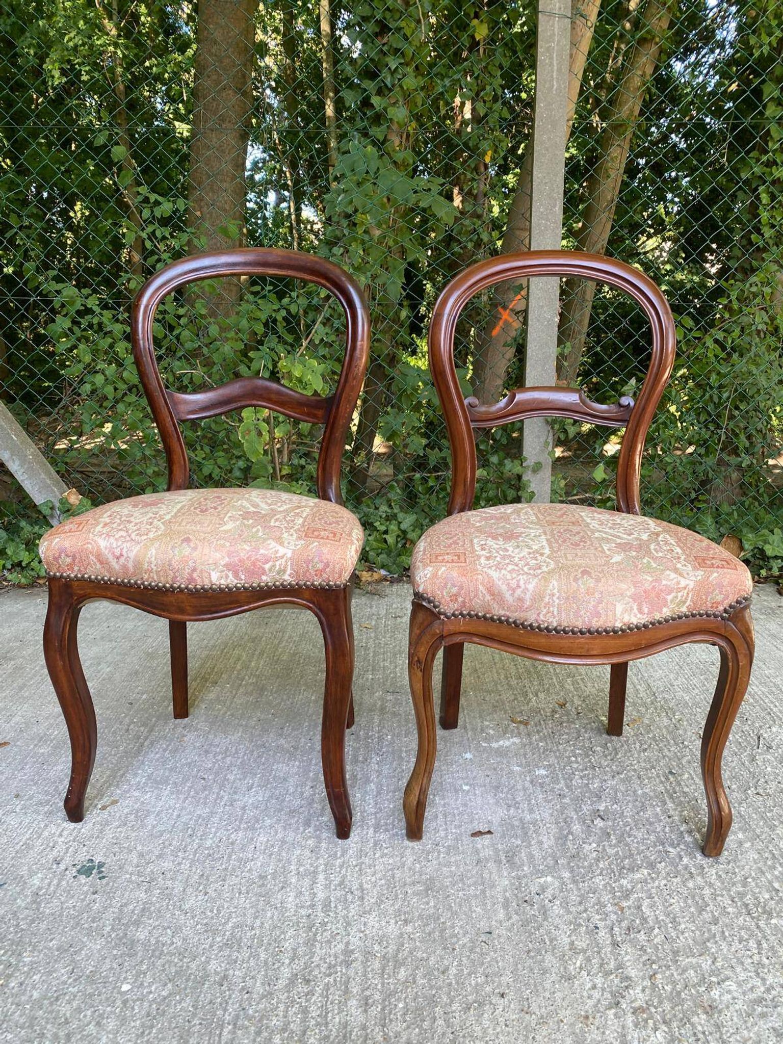 2 chaises louis Philippe bois massif courbé et tissu écru