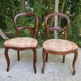 2 Louis Philippe chairs in curved solid wood and ecru fabric