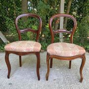 2 chaises louis Philippe bois massif courbé et tissu écru