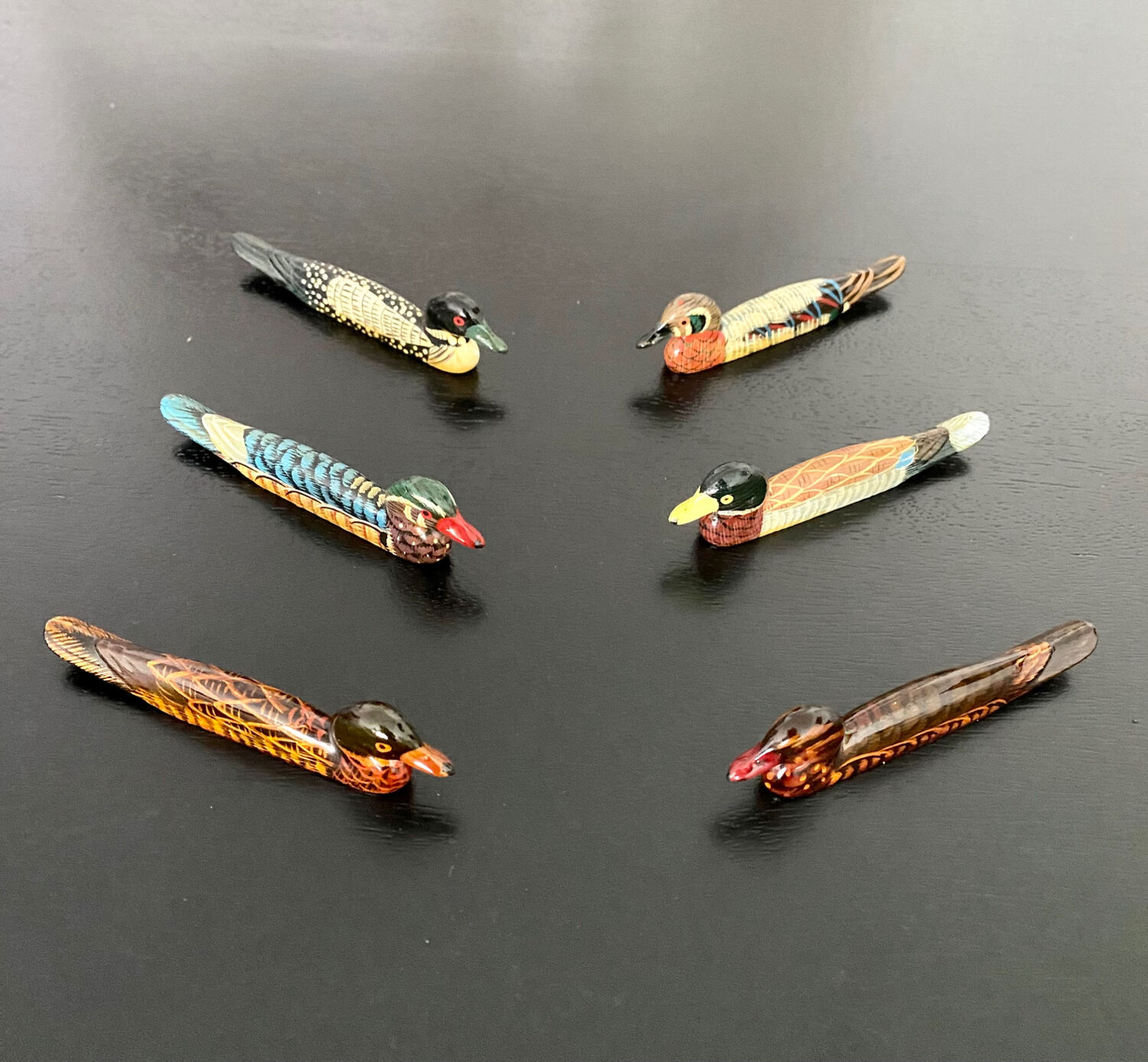 6 porte-couteaux forme canard bois laqué