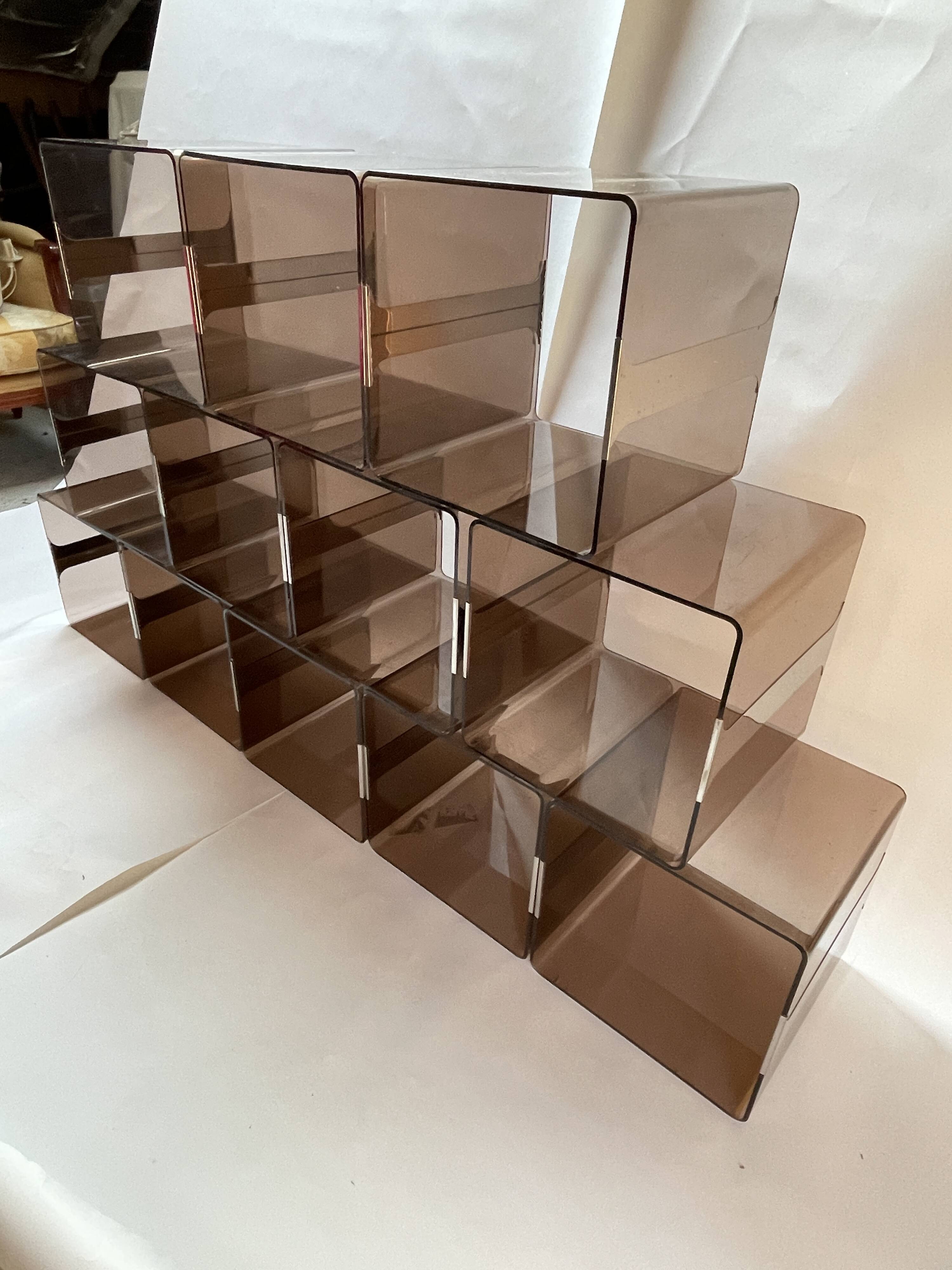 Set of 12 Michel Dumas lockers, smoked plexiglass and chrome insert.