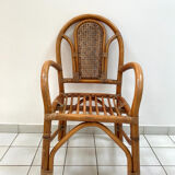 Vintage rattan and bamboo armchair from the 1970s.