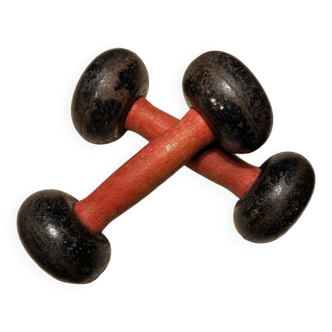 Pair of dumbbells, 2kg x 2, anni 30-40, cast iron and wood