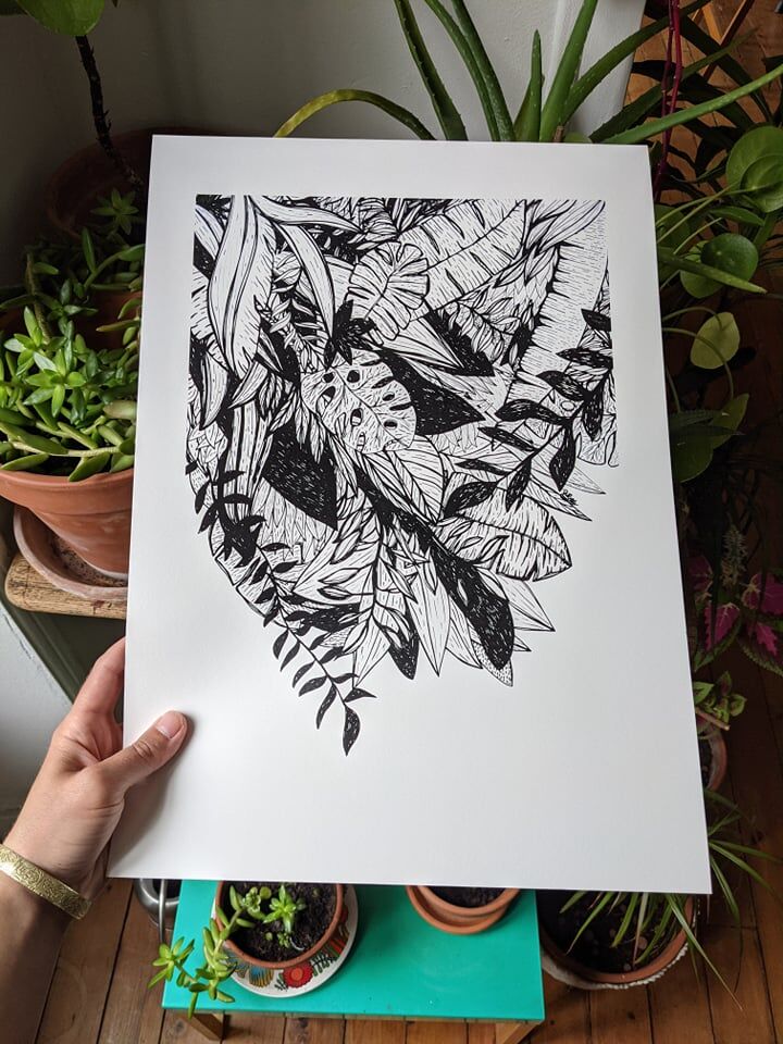 White and black jungle illustration