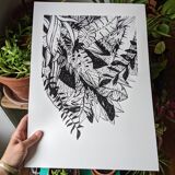 White and black jungle illustration
