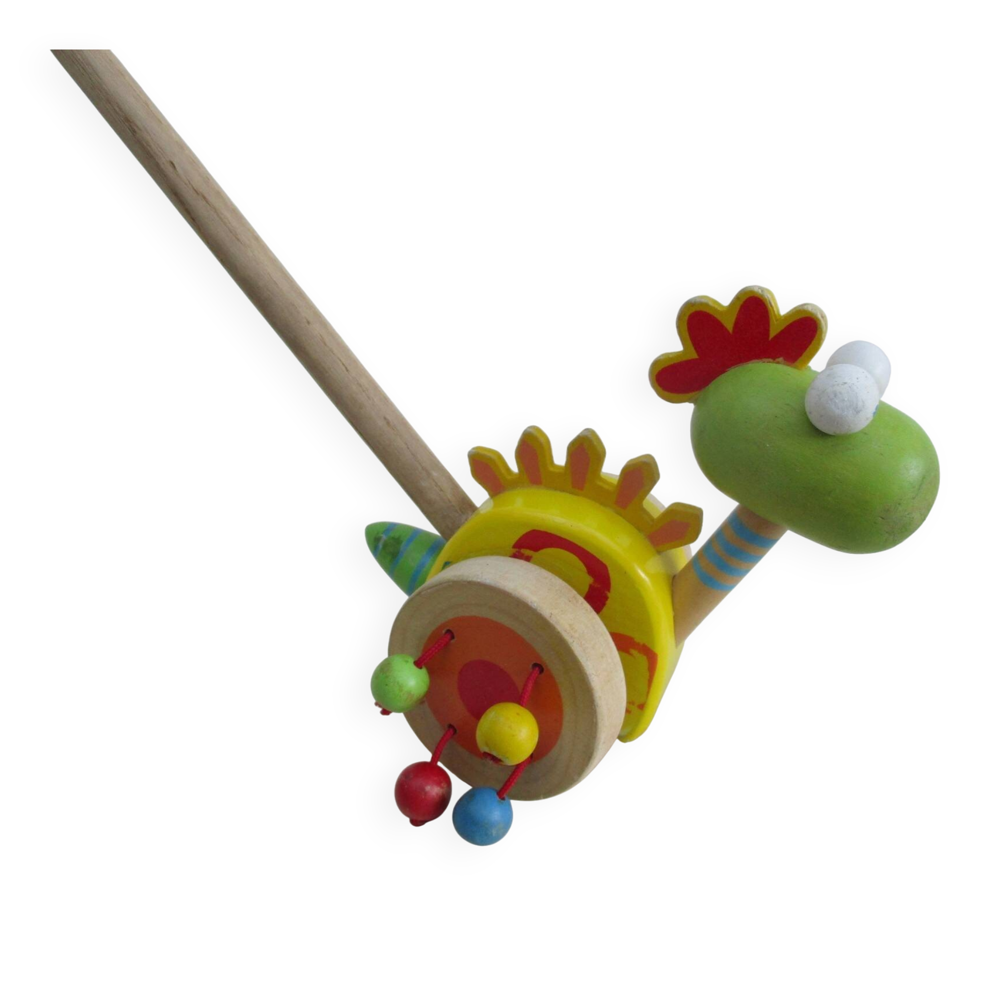 Push toy, wooden dinosaur. Brand: Bino