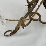 Pair of lamps, 3-light candlesticks, shabby chic, glass tassels, pendants, pleated fabric lampshade