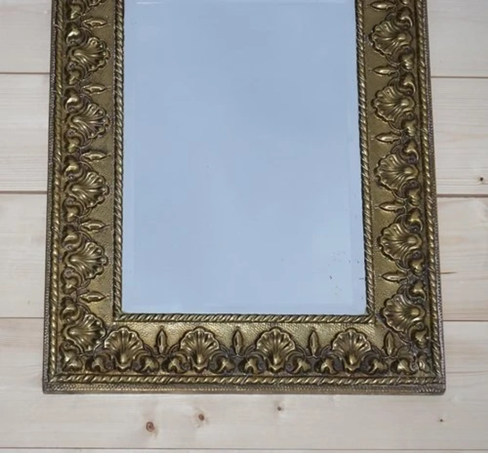 Neoclassical Antique Shell Mirror in Brass