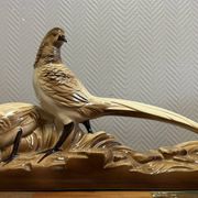 Pair of golden pheasants from the Art Deco period in brown glazed ceramic