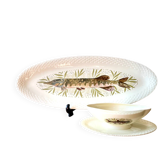 Large fish platter with its sauce boat, annecy model, vintage gien.