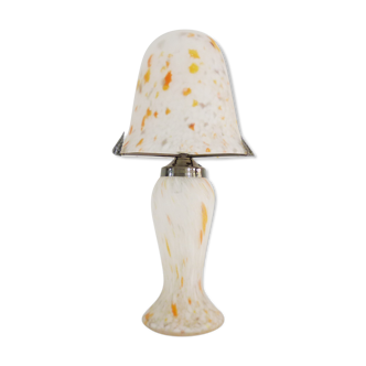 Orange spotted white glass paste mushroom lamp, Art Deco style. Year 60