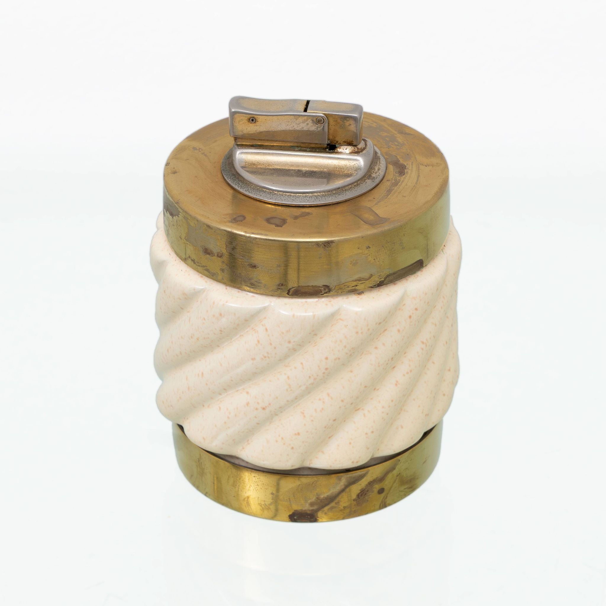 Set of lighter and ashtray in Ceramic Brass by Tommaso Barbi, Italy, 1960s