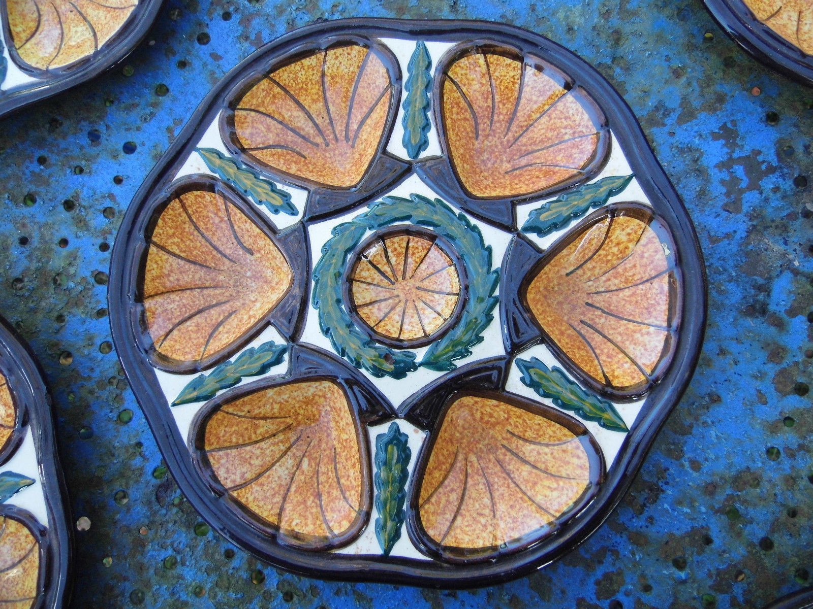 Shell oyster service 8 plates,faience St Jean de Bretagne vintage