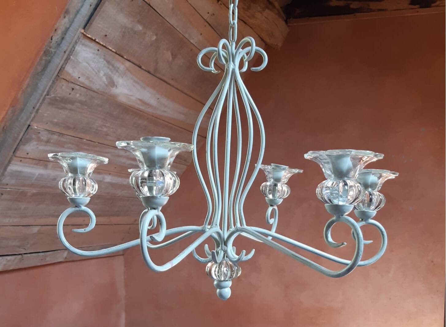Wrought iron and glass candle chandelier
