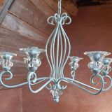 Lustre à bougies en fer forgé et verre