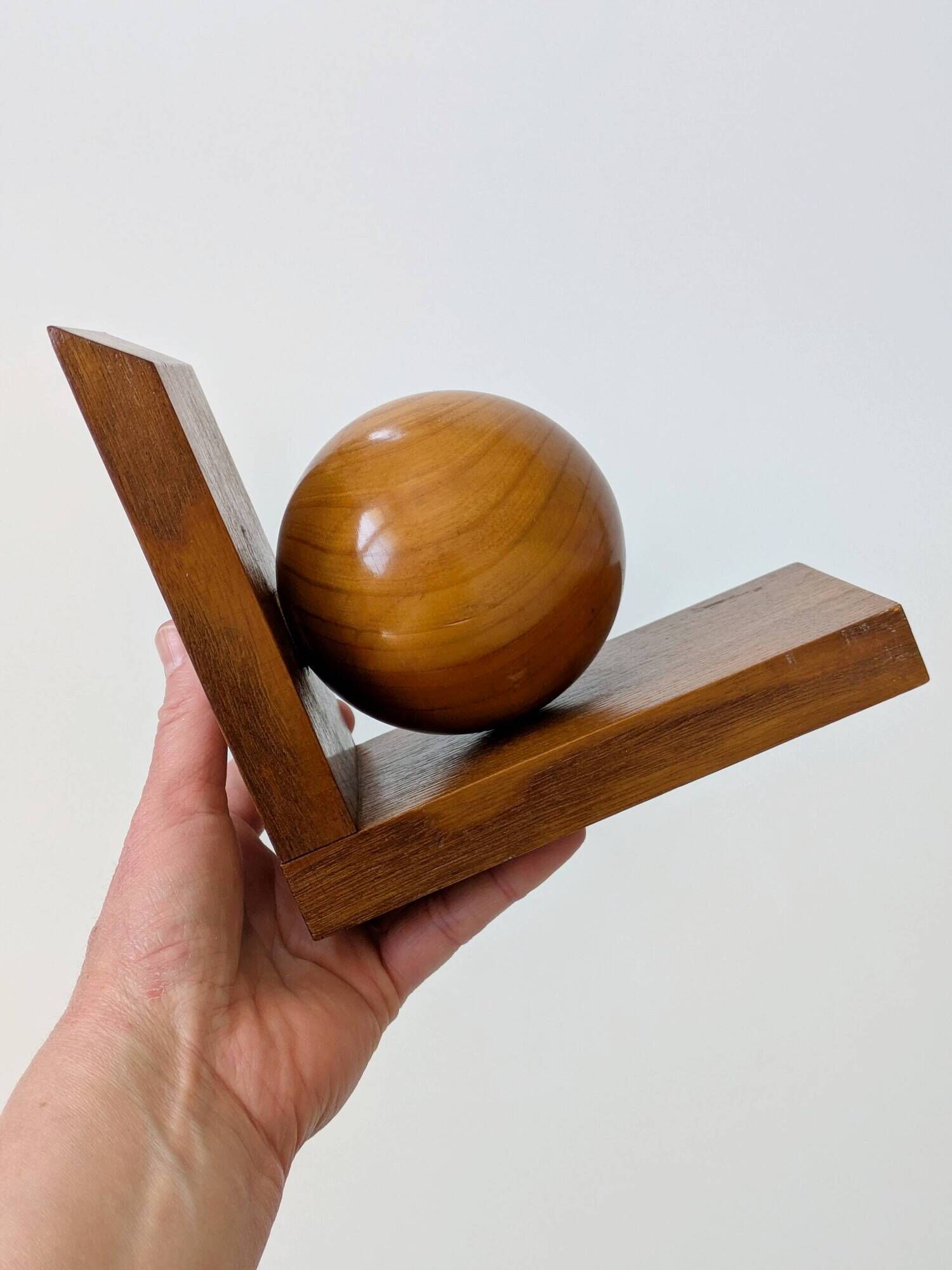 Pair of vintage bookends with polished wooden balls, Art Deco style