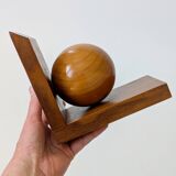 Pair of vintage bookends with polished wooden balls, Art Deco style