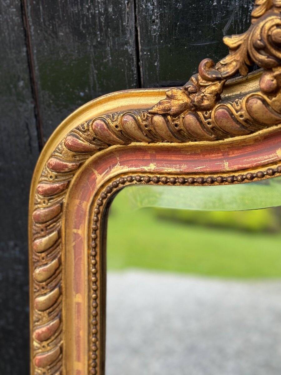 Louis XV Style Mirror In Stuccoed And Gilded Wood Circa 1880, Beveled Glass
