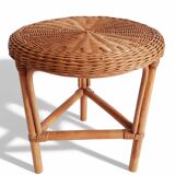 1960s Handmade Vintage French Riviera Wicker & Bamboo Side Table