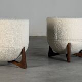 TOTEMO stools by FORME with ivory Dedar bouclé upholstery and walnut legs.