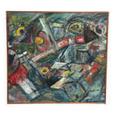 Huile sur toile originale suédoise – « Composition » par Bengt Fredriksson