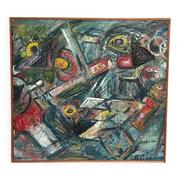 Original Swedish Oil On Canvas – “Composition” By Bengt Fredriksson