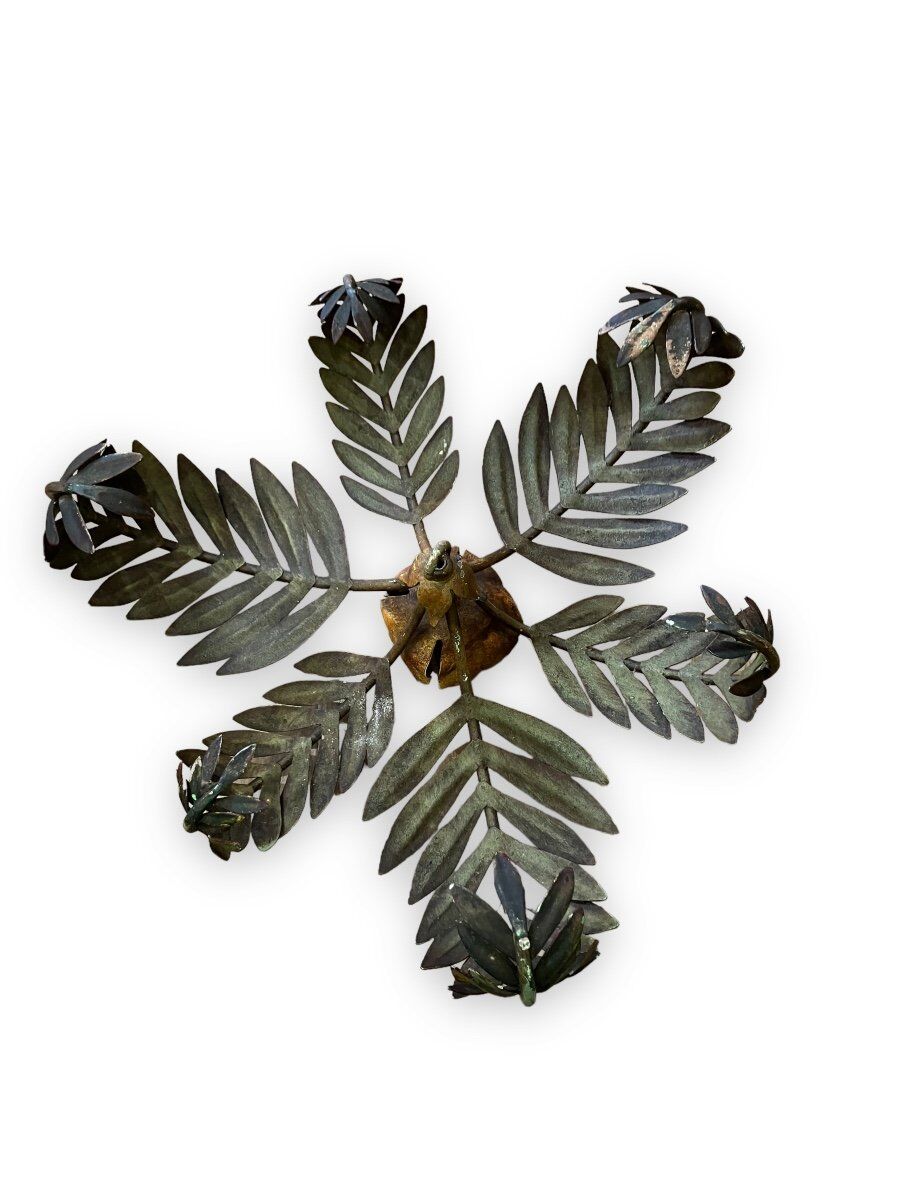 Palm leaf chandelier in painted sheet metal, 1970s