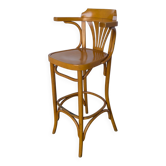 Chaise de bar en bois courbé vintage avec accoudoirs, tabouret de pub de style mid-century Thonet