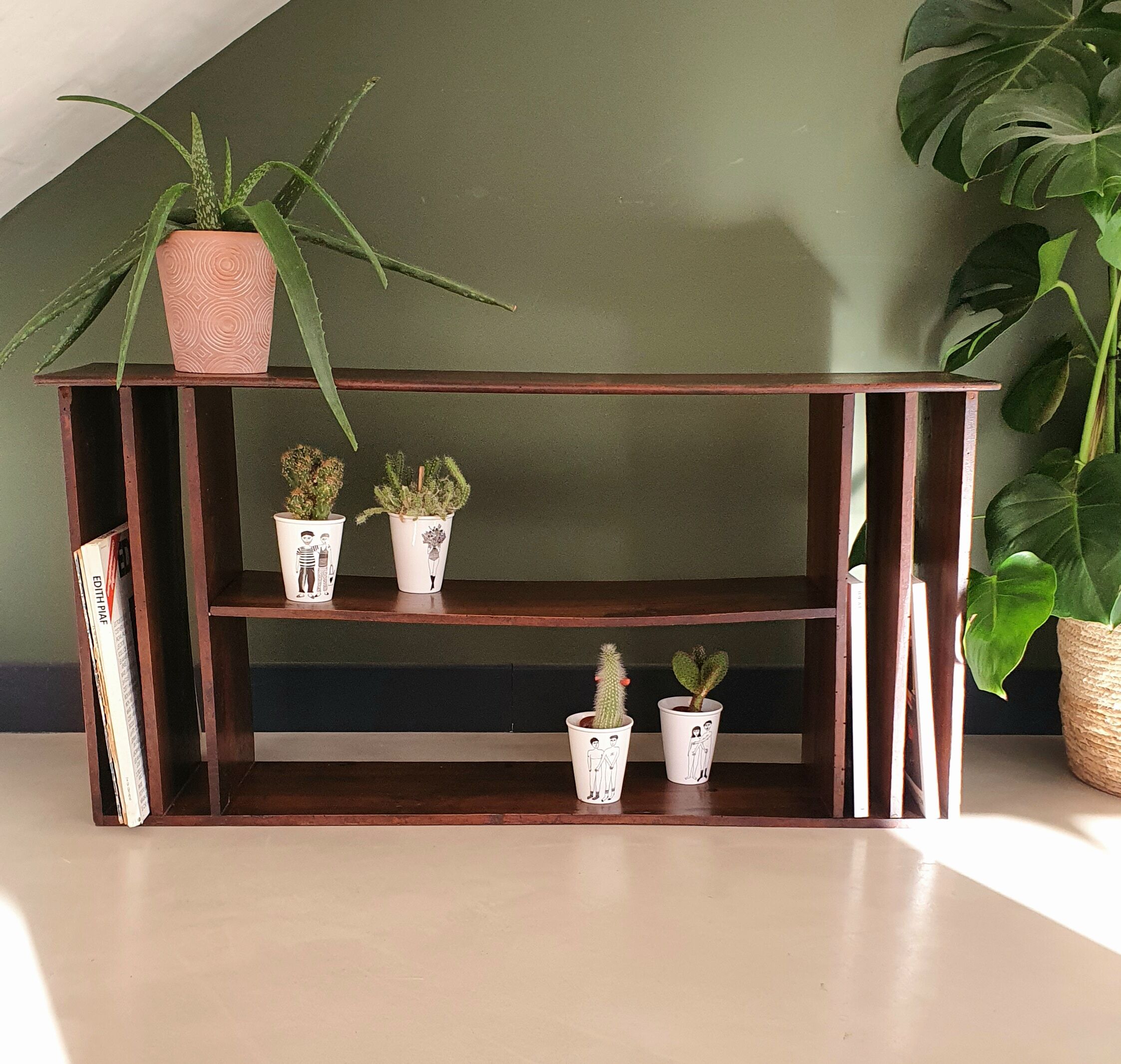 Low antique wooden storage unit