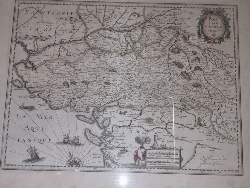 Authentic old map of the seventeenth century of Poitou by judocus Hondius 1630 double-sided