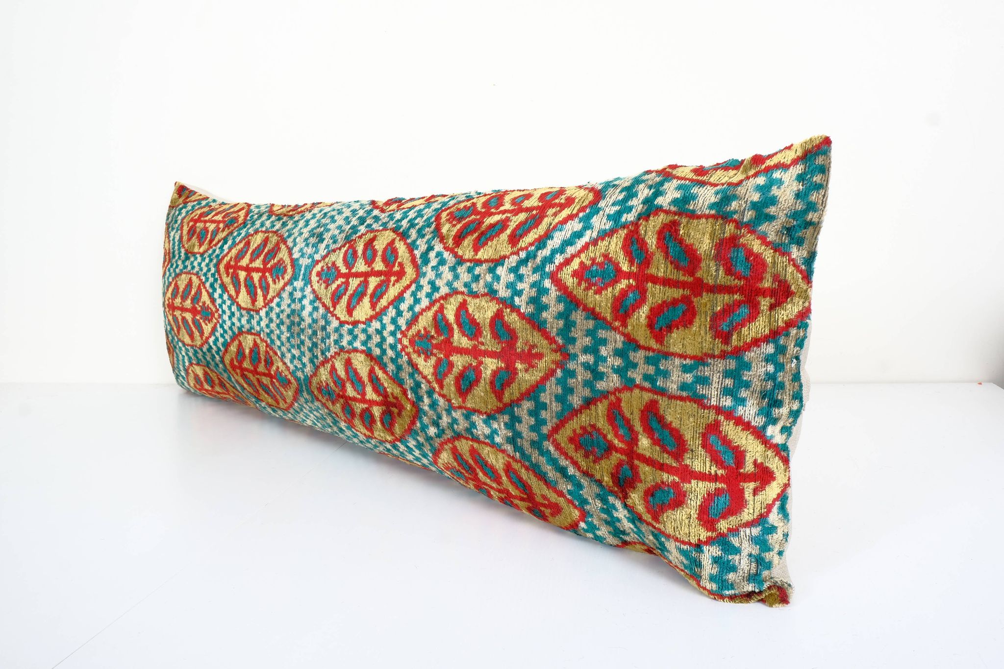 Ikat extra long velvet pillow cover - silk ethnic velvet bench pillow cover - ethnic decorative