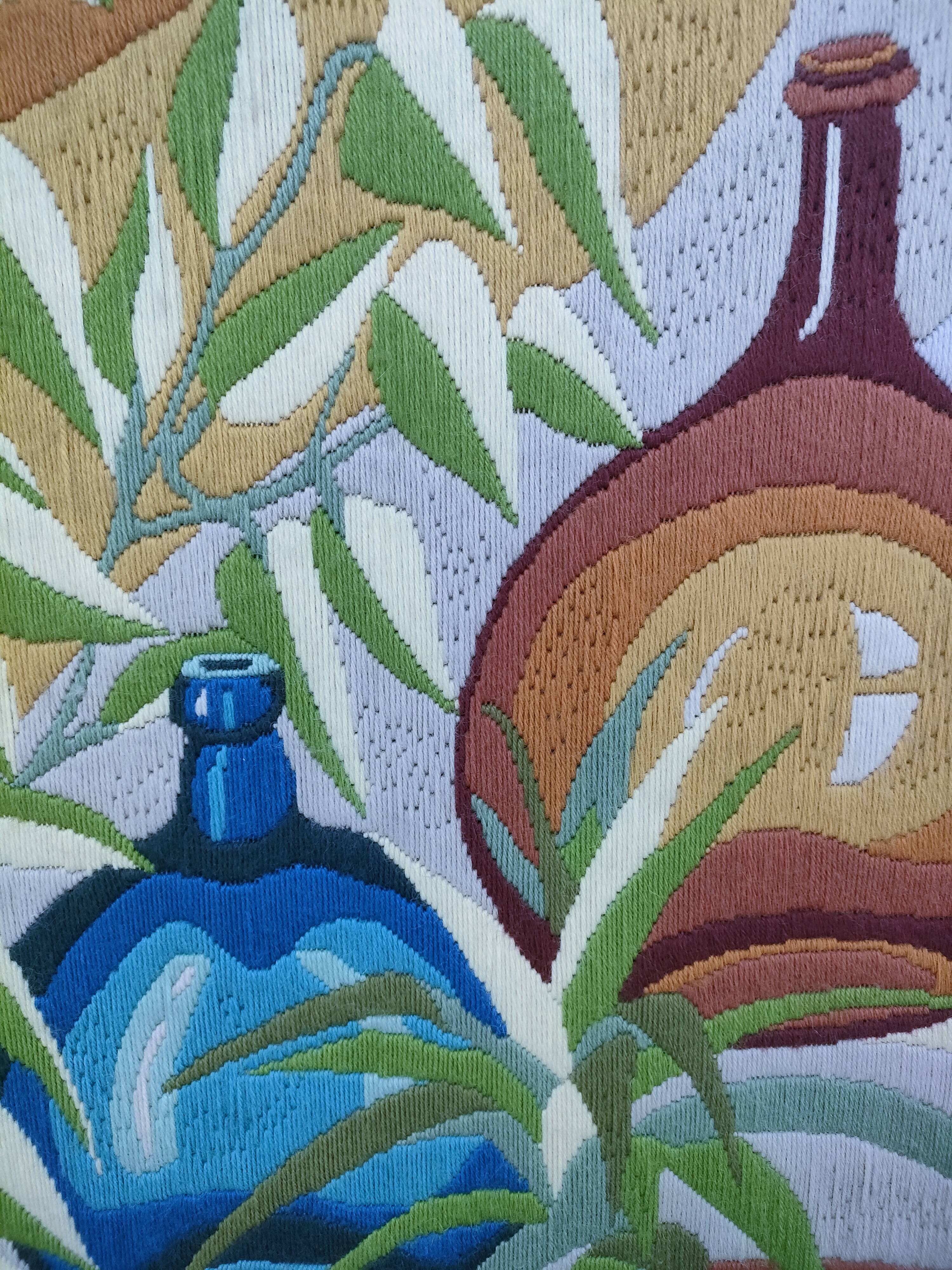 Tapestry with demijohn foliage decor from the 70s