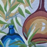 Tapisserie décor dame-jeanne feuillages années 70