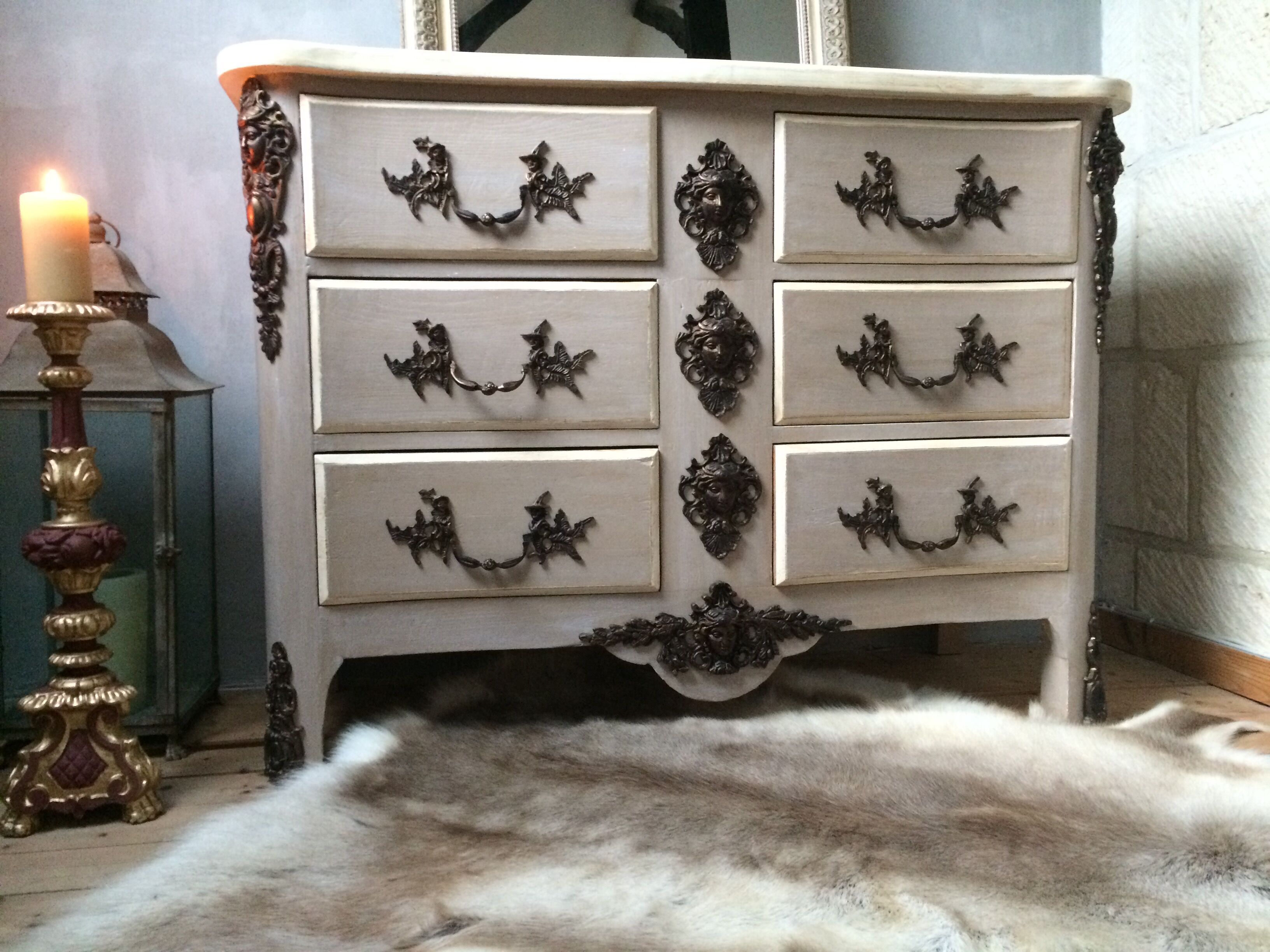 Curved chest of drawers 6 drawers of style xviiith patinated mole