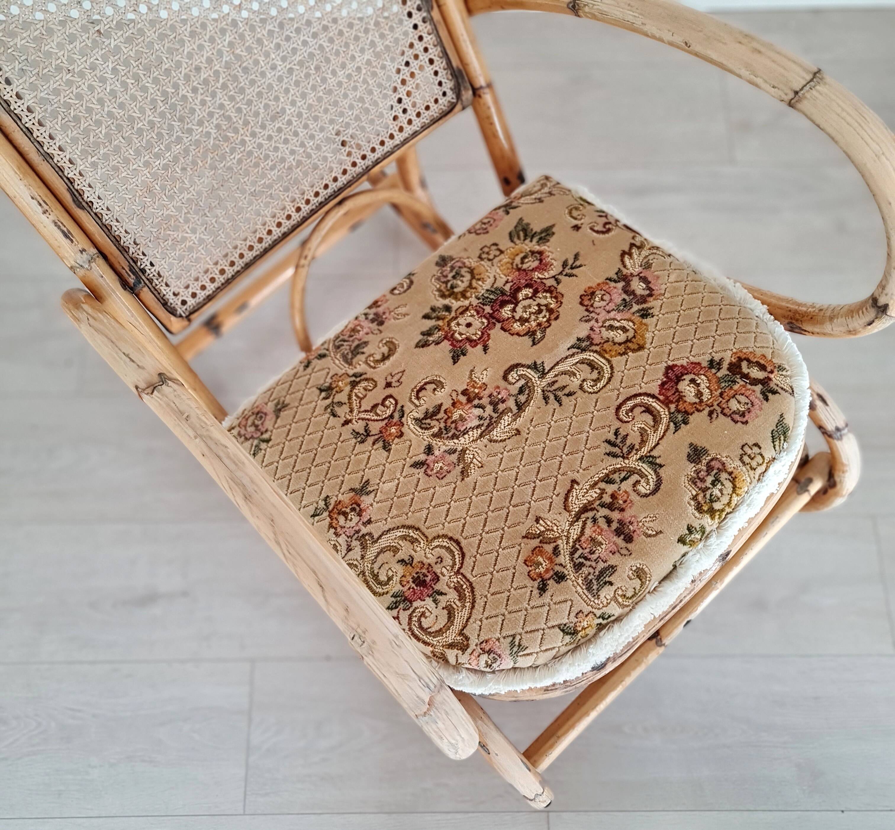 Cane rocking chair and upholstered seat