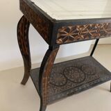 Vintage pedestal table 1970 handmade craft oriental mirror - 60 x 30 cm