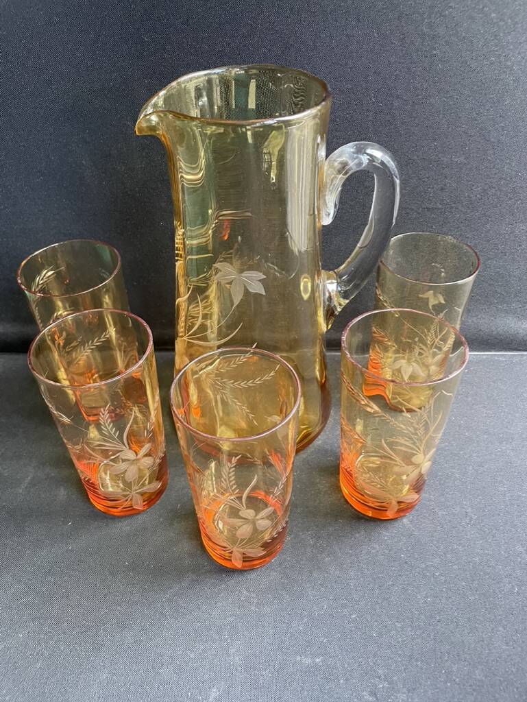 Saint Louis beer service in blown and cut amber crystal – Art Deco