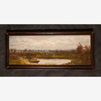 Impressionist painting - Romantic autumn landscape in perfect condition - 1880