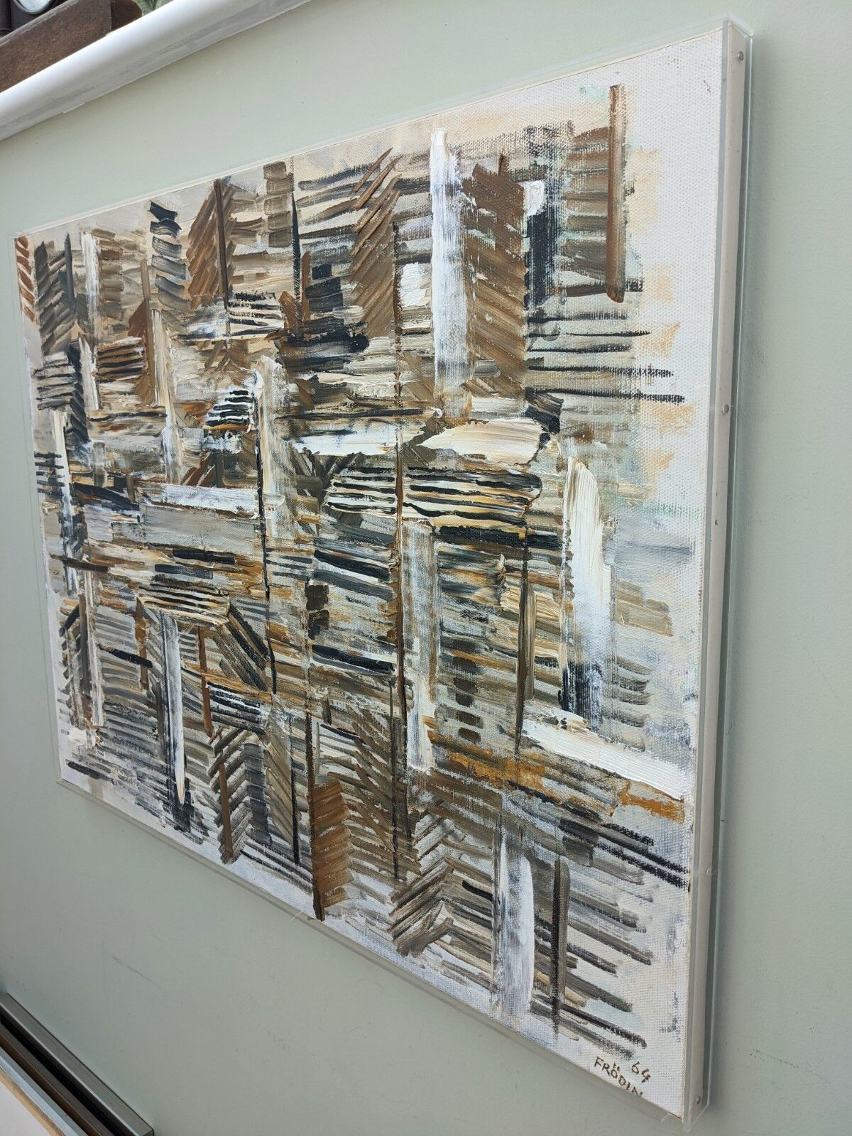 1964 Mid-Century Modern "Forest" Swedish Vintage Abstract Oil Painting, Framed